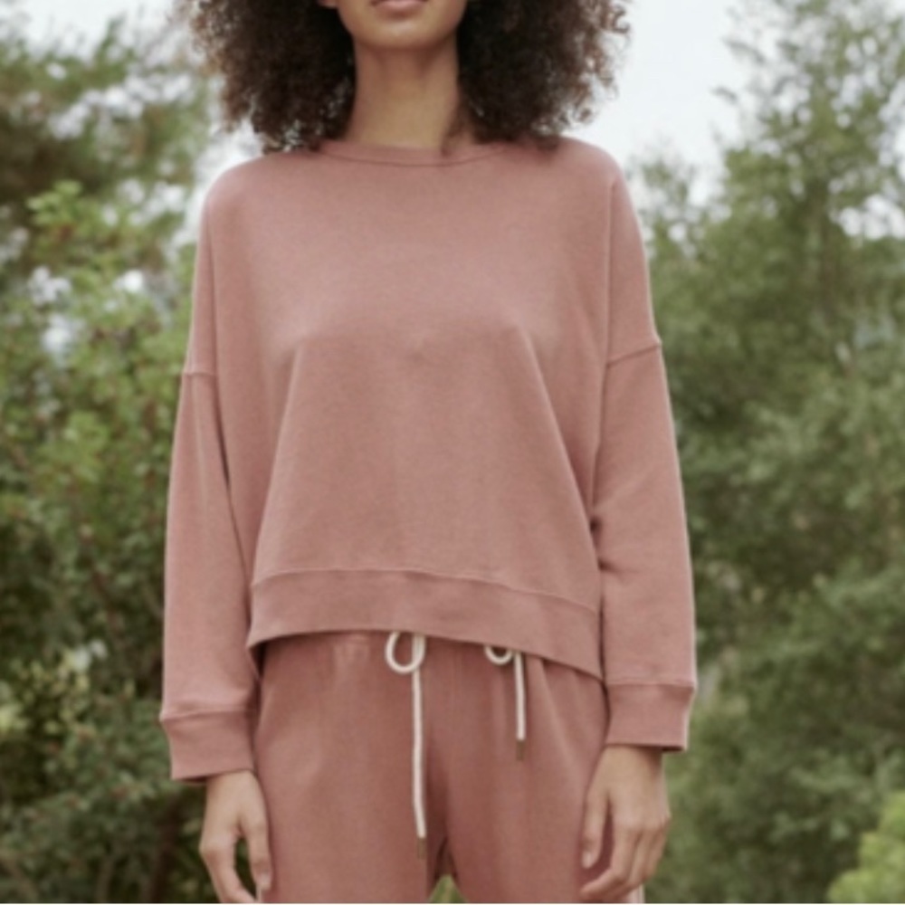 The Great. Teammate Crew Neck Cropped Relaxed Sweatshirt Rosette XS